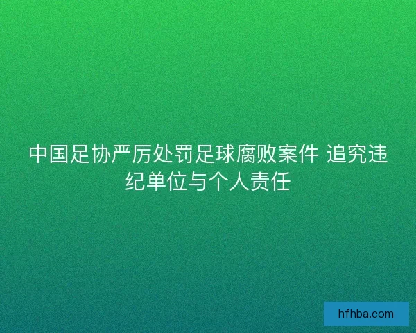 中国足协严厉处罚足球腐败案件 追究违纪单位与个人责任